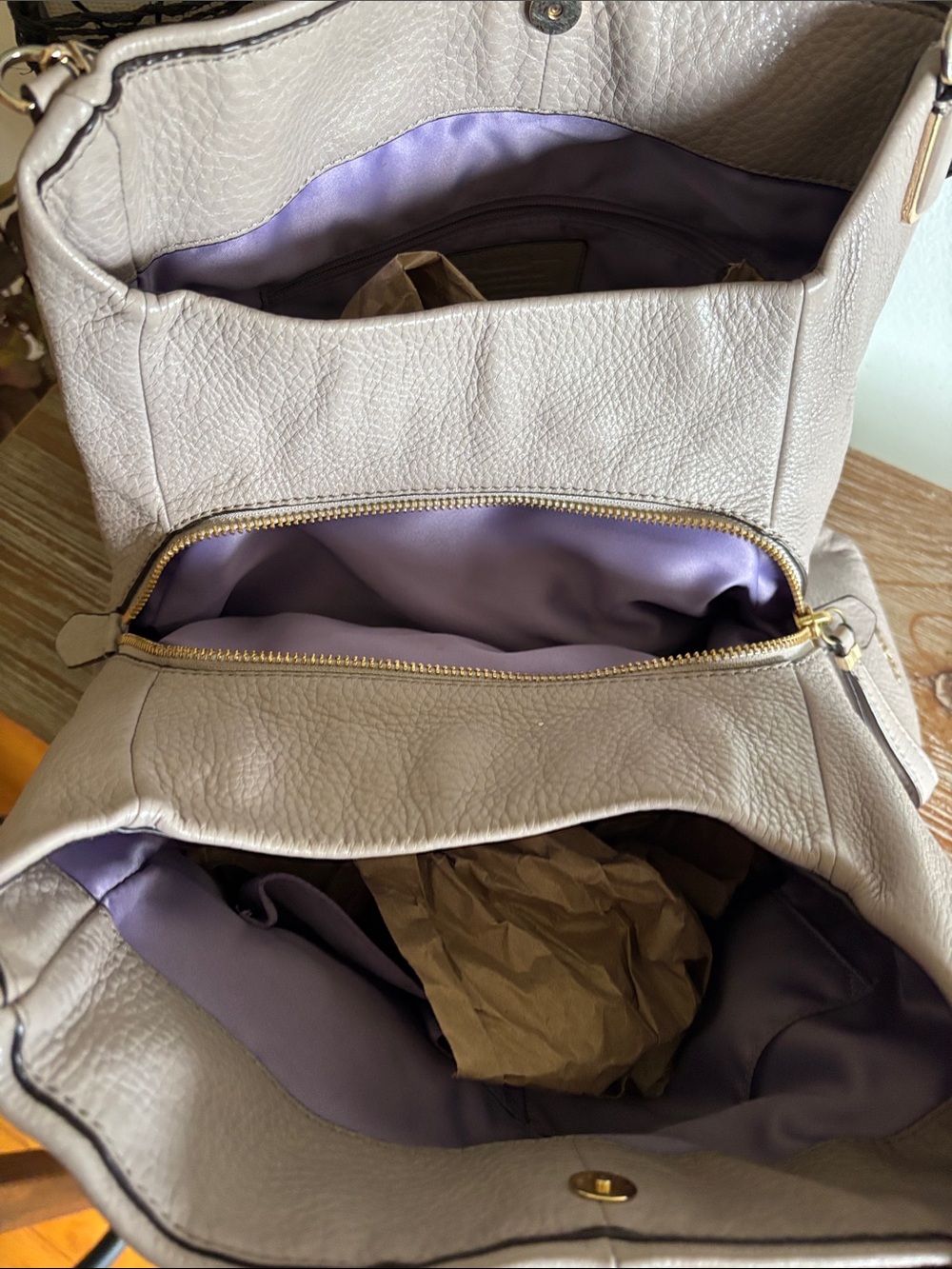 Coach Pebbled Leather Shoulder Bag in Light Taupe Gray - Picture 3 of 7